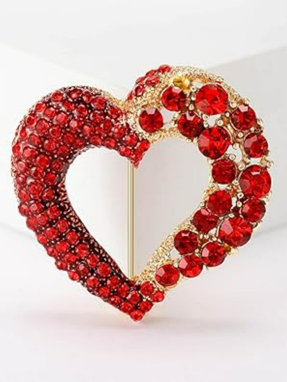 NEW Red Heart Pin Rhinestone Brooch Love Heart Brooches Red & Gold Mothers Day